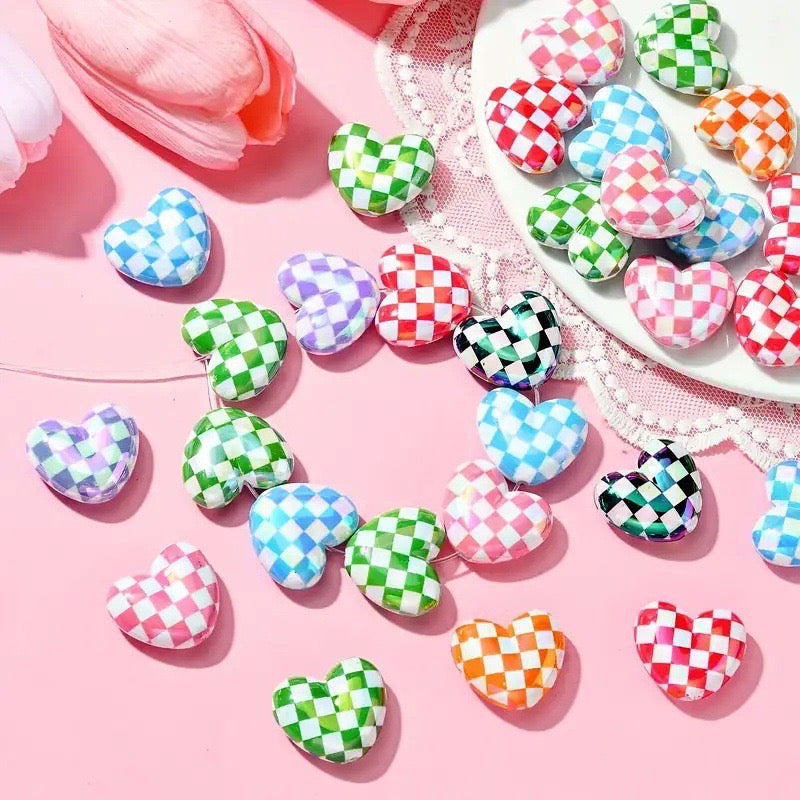 D-33 Checkerboard Heart Beads (6styles