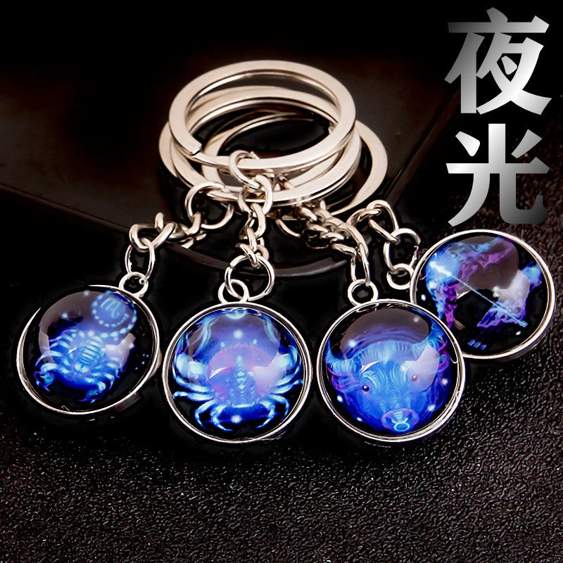 A-(New) Y-17 Zodiac Sign Luminous Keychain (match by color dots)