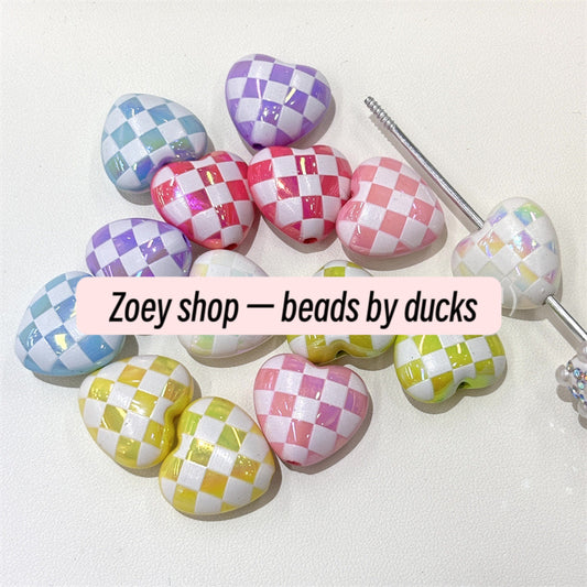 D-33 Checkerboard Heart Beads (6styles